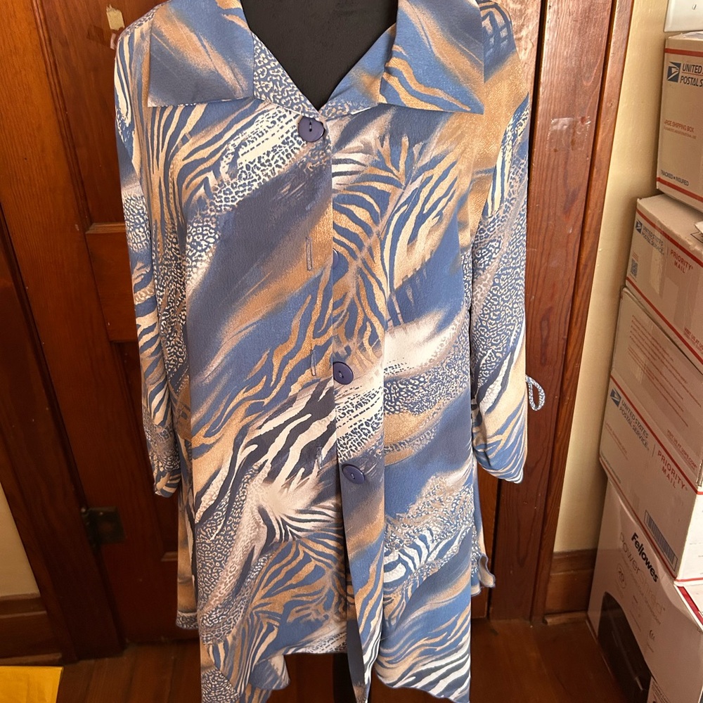 Stylish Blue and Tan Women's Blouse